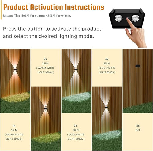 2-Pack Solar Fence Lights, Up & Down Lighting, 50LM/25LM Dual Brightness - Image 2