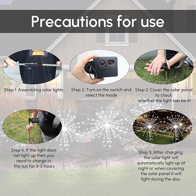 Solar Garden Firework Lights Outdoor Waterproof 2 Pack Solar Powered Art Stake - Image 9