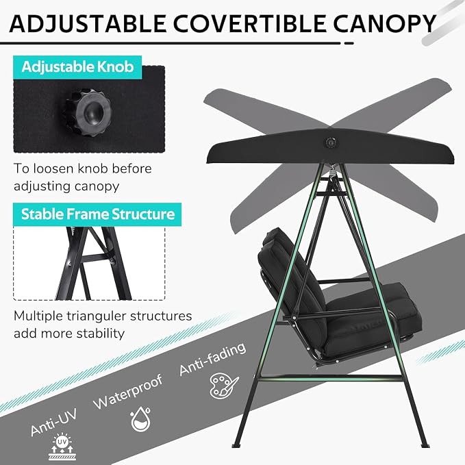 AECOJOY 2-Seat Outdoor Patio Swing Chair - Image 2