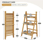 39.4" Foldable Plant Shelf Ladder Shelf, 3 Tier Bamboo Ladder Flower Pot - Image 3