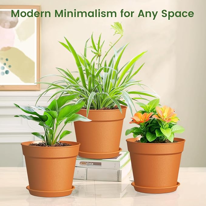 20 Pack 6 Inch Plant Pots with Drainage and Saucers, Plastic Flower Pots - Image 6