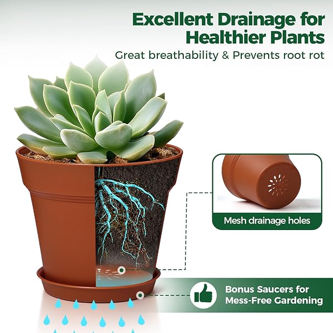 T4U 6 Inch Plant Pot 8-Pack, Plastic Planter - Image 4