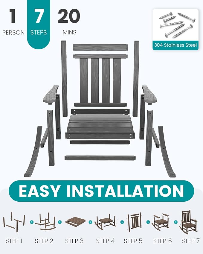 SERWALL Oversized Outdoor Rocking Chair Set of 2, HDPE Rocker - Image 8