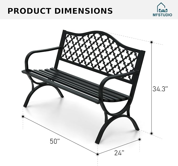 MFSTUDIO 50" Lucky Clover Outdoor Bench, Durable Patio Garden Bench Park Chair - Image 2