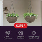 Keter Resin Rattan Set of 2 Round Hanging Planter Baskets - Image 2