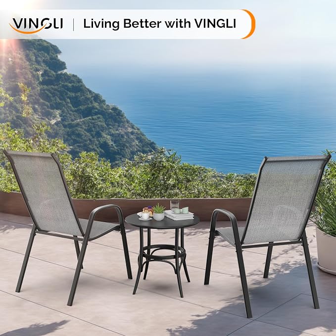 VINGLI Patio Chairs Set of 8 – Stackable Outdoor Dining Chairs - Image 4