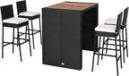 5 Piece Patio Wicker Bar Set, Rattan Bar Stools Set by SPORFIT