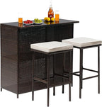 Wicker Patio Furniture 3 Piece Patio Bar Table Set Chairs Wicker Outdoor Rattan by FDW