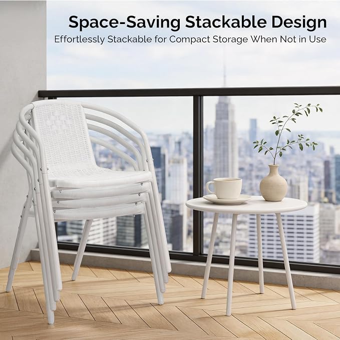 VINGLI PE Rattan Outdoor Dining Chairs Set of 4, Plastic Stackable Patio Chairs - Image 4