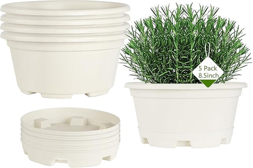 5 Pack 8.5 inch Plant Pot, Outdoor Flower Pots, Plastic pots by KPUVX