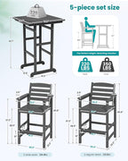 SERWALL 5 Pieces Outdoor Patio Bar Set, Tall Adirondack Bar Chair and Table Set - Image 4