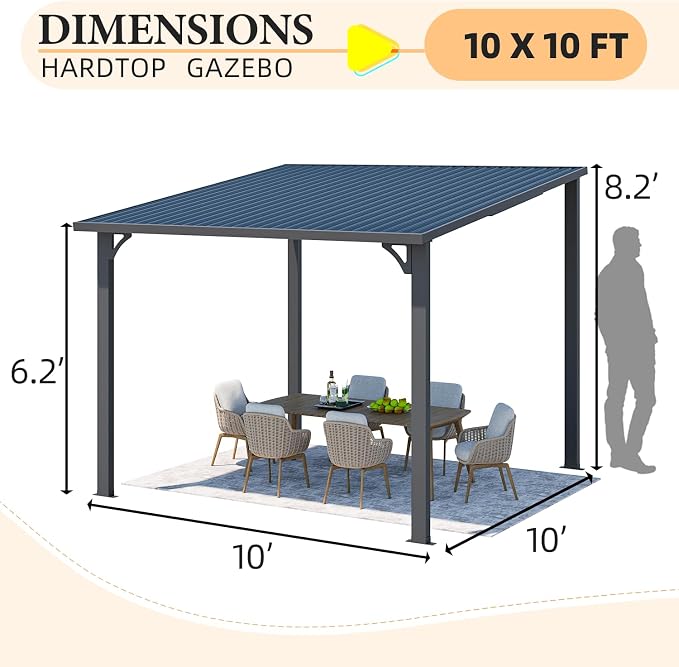 AECOJOY 10' x 10' Hardtop Gazebo Outdoor Pergola, Heavy Duty Lean to Metal - Image 7