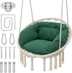 Monibloom Hanging Hammock Chair w/Dark Green Cushion, Porch Macrame Swing Chair by Monibloom