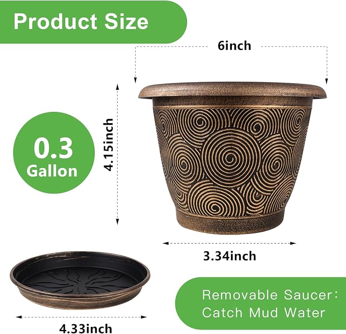 6 Inch Flower Pots Planters for Indoor Outdoor Plants, 6 Pack Plastic Small - Image 3