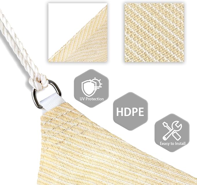 Patio Paradise 20' x20'x 20' Beige Sun Shade Sail Triangle Canopy - Image 3