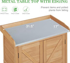 Outdoor Potting Bench with Storage Cabinet and Metal Top, Wood Workstation - Image 3