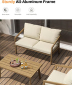 Teak Outdoor Patio Loveseat, Never-Rust Aluminum Outdoor Loveseat Couch - Image 5