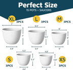 White Gray Plant Pots with Drainage Holes & Saucers 15 Pack, Indoor & Outdoor - Image 2