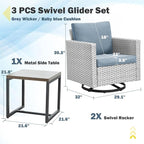 Belord Outdoor Bistro Set 3 Piece Wicker Swivel Rocker Patio Chairs, Oversize - Image 2