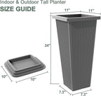 Set of 2 Tall Planters with Drainage Tray, 24 Inch Large Flower Pots - Image 2