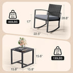 3 Pieces Outdoor Patio Furniture Set Rocking Bistro Set Outdoor Rattan - Image 2