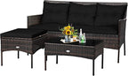 Tangkula 3 Pieces Patio Conversation Set, All Weather Outdoor PE Rattan Wicker by TANGKULA