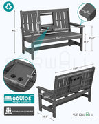 SERWALL Outdoor Bench with Cup Holder, All Weather Patio Benches with High - Image 2