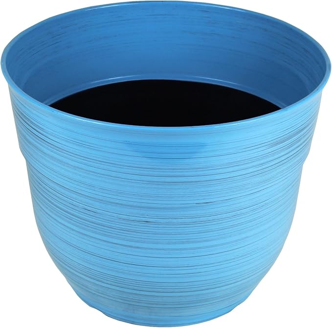 Garden Elements Indoor/Outdoor Glazed Brushed Happy Plastic Planter, Bright Blue - Image 2
