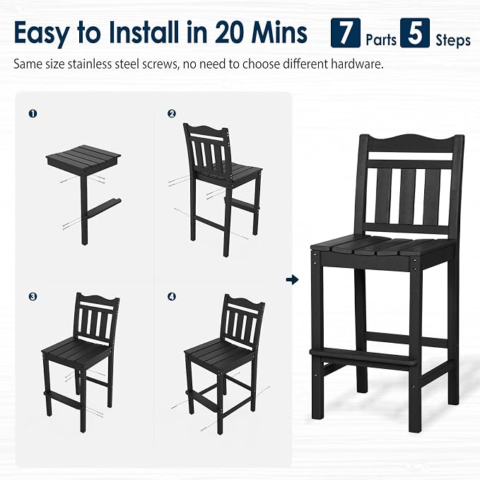 nalone Outdoor Bar Stools Set of 2, HDPE 44 Inch Tall Adirondack Chairs Bar - Image 7