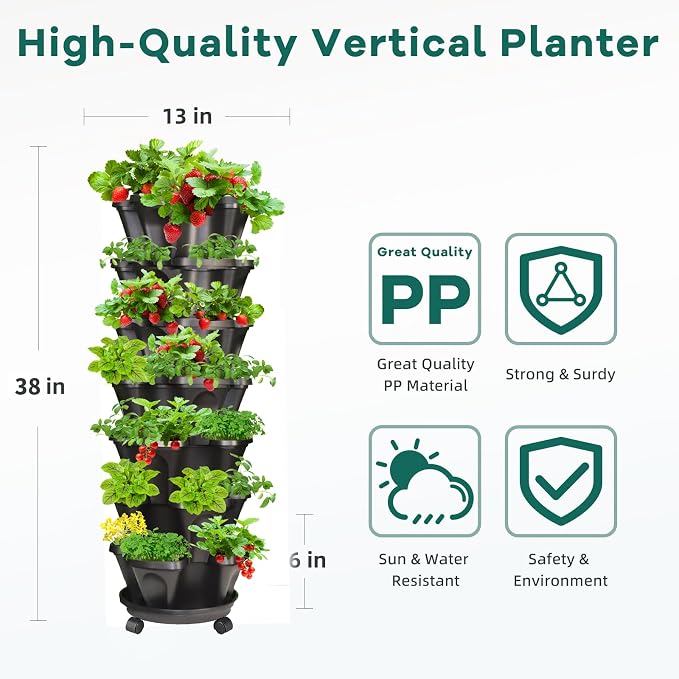 Strawberry Vertical Planter 2 Pack, 7 Tiered Stacking Garden Tower, Stackable - Image 4