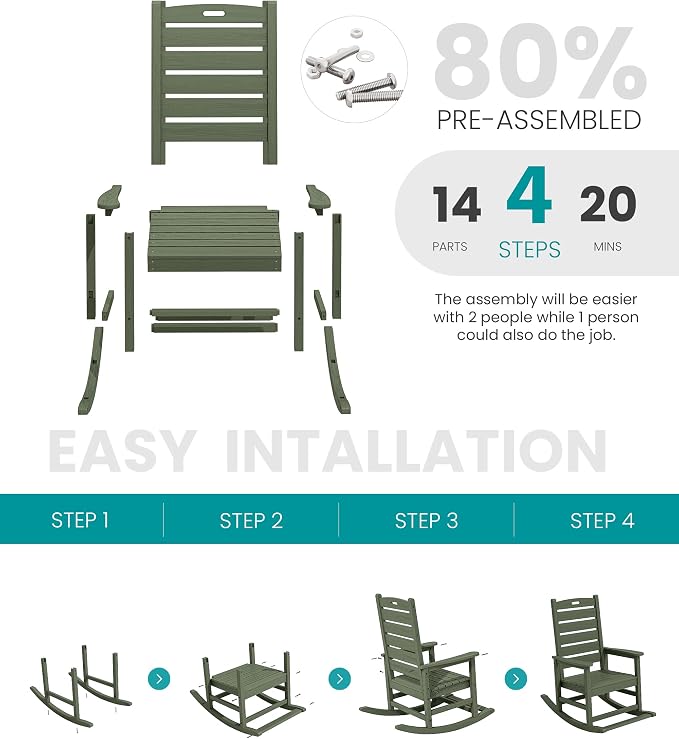 SERWALL Outdoor Rocking Chair Set of 4, Oversized HDPE Patio Rocking Chair - Image 5
