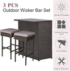 Tangkula Patio Bar Set, 3 Piece Outdoor Rattan Wicker Bar Set - Image 8