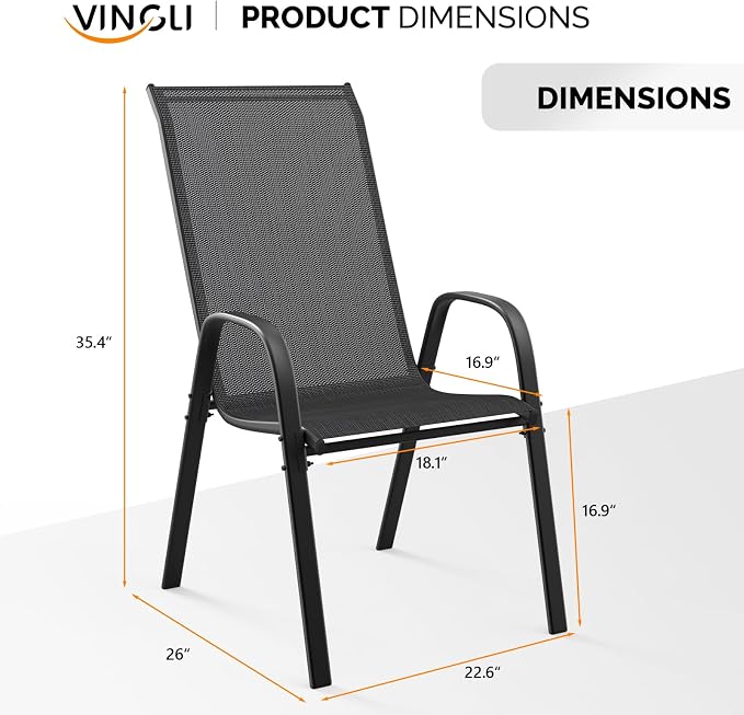 VINGLI Patio Chairs Set of 2 – Stackable Outdoor Dining Chairs - Image 3