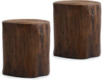 SUNBURY Outdoor Side Table Set of 2, Tree Stump Side Table Brown Colored Faux by SUNBURY