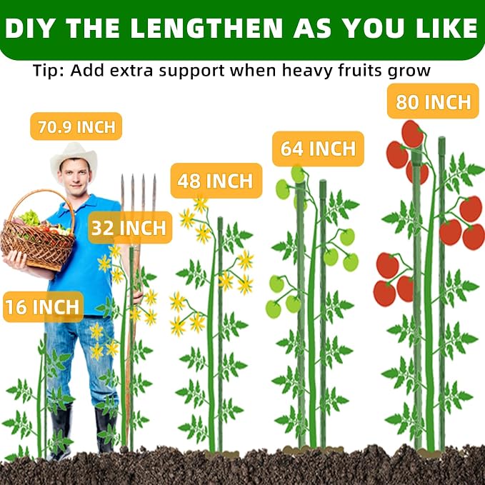 Garden Stakes 16 Inch 30 Pack, Diy 4ft 5ft 6ft 7ft 8ft Tomato Stakes Plastic - Image 3