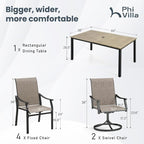 PHI VILLA 7 PCS Outdoor Dining Set, 2 Swivel & 4 Stable Dining Chairs, Patio - Image 7