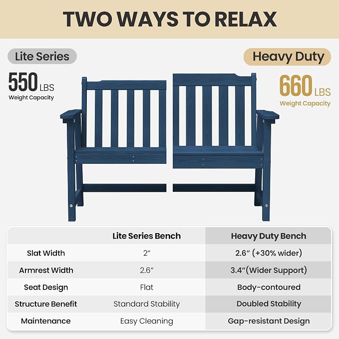 Ciokea 49" Heavy Duty Outdoor Bench, HDPE Weatherproof Porch Benches, Durable - Image 7