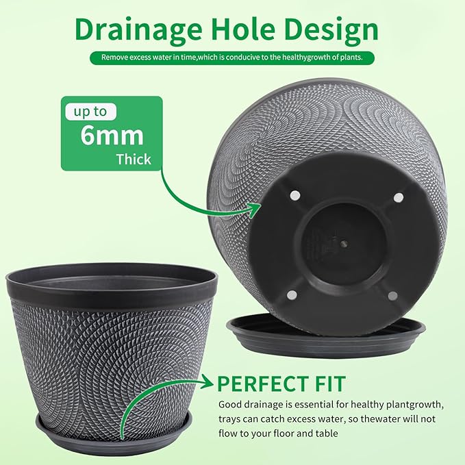Quarut Large 12 Inch Plant Pot for Plants Outdoor Indoor, 4 Pack Plastic Flower - Image 5