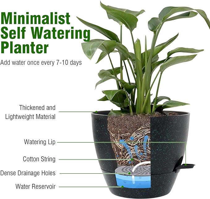 12/10/9 inch Large Self Watering Pots, Plant Pots - Image 5