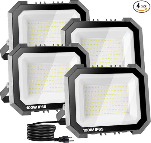 4 Pack LED Flood Lights Outdoor, 100W 10000LM Super Bright Floodlight Outside by LEDDICTIVE