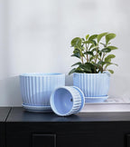 Ton Sin Sky Blue Ceramic Flower Pots, Modern Indoor Decorative Plant Pots Set - Image 7