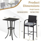 Tangkula 3 Piece Patio Wicker Bar Set, Outdoor Rattan Counter Height Cushioned - Image 9