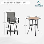 MFSTUDIO 3 Piece Patio Swivel Bar Set, Outdoor Bar Table and Chairs Set - Image 7