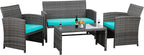 4 Piece Patio Ratten Set Outdoor Furniture Set Wicker Conversation Set - Image 7