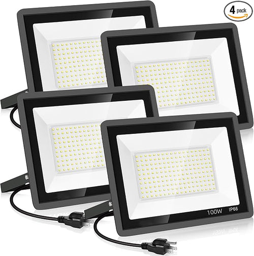 4 Pack 100W LED Flood Light, Super Bright Exterior Security Lights by YANYCN