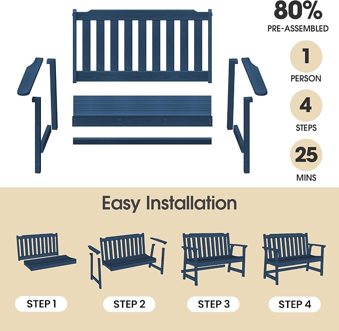 Ciokea 49" Heavy Duty Outdoor Bench Set of 2, HDPE Weatherproof Garden Bench - Image 6