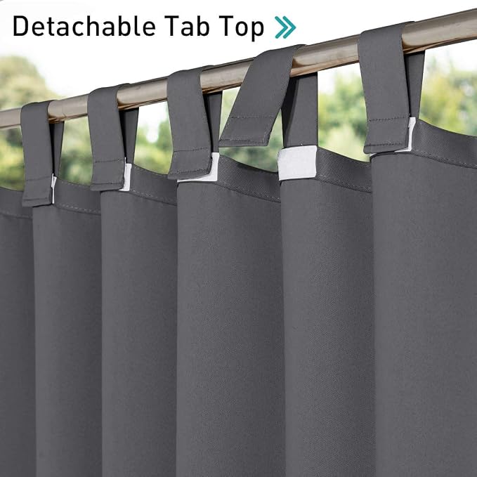 NICETOWN 2 Panels Grey Patio Outdoor Curtainss Weighted and Thick Waterproof - Image 3