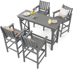 5-Piece HDPE Patio Bar Set, Rectangular Bar Height Table and 4 Adirondack Bar - Image 9