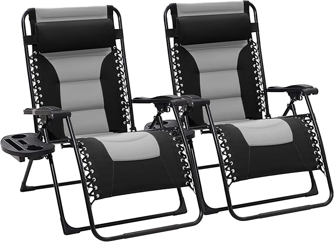 JEAREY Oversized Padded Zero Gravity Chairs Set of 2, Folding Lounge Chair by JEAREYOutdoorsCollection