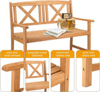Outvita Wooden Garden Bench, Outdoor Wood Patio Bench, Rustic 2-Person Loveseat - Image 5